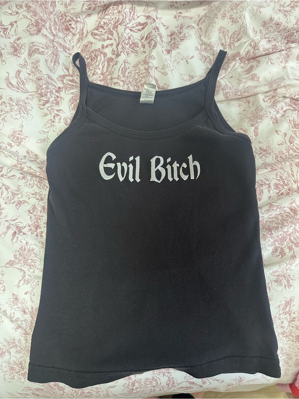 Y2k graphic tank top, black “evil b*tch”